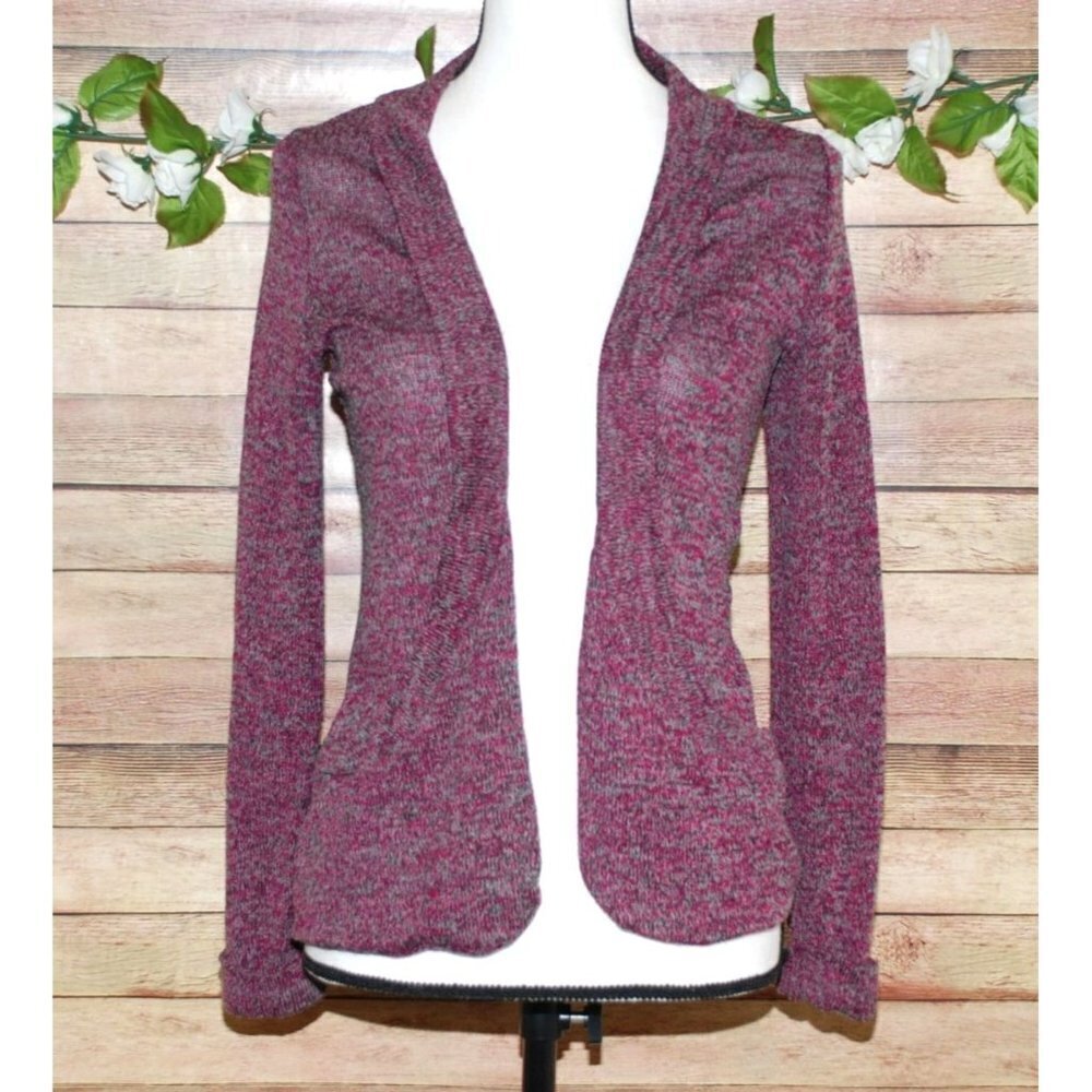 Kirra Purple Open Front Cardigan Sweater Size S Long Cuffed Sleeve Pockets